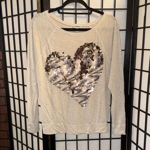 Express Light Gray Sweater with Sequin Heart